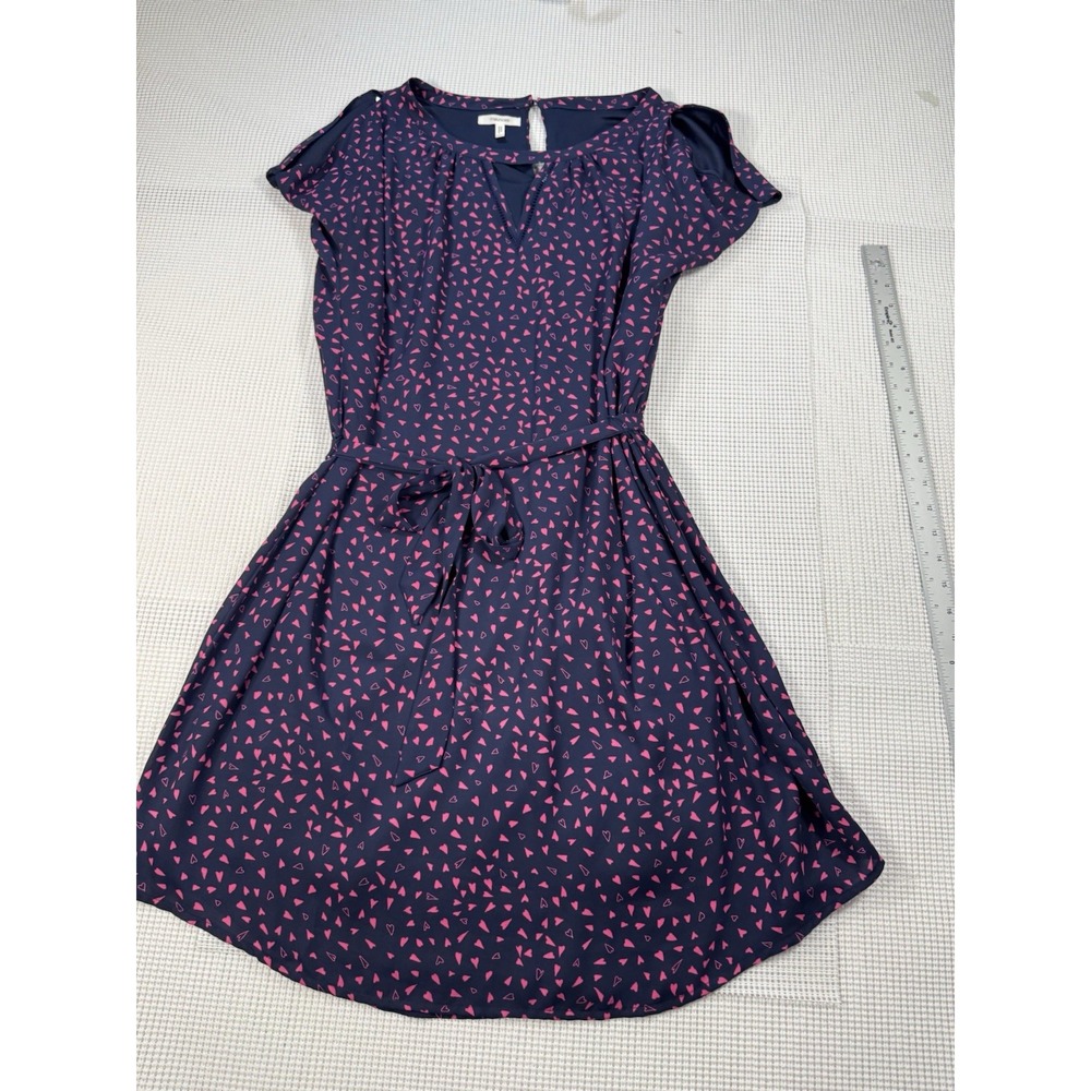 Maurices XL Navy Blue Pink Heart Print Cold Shoulder Belted Dress 769